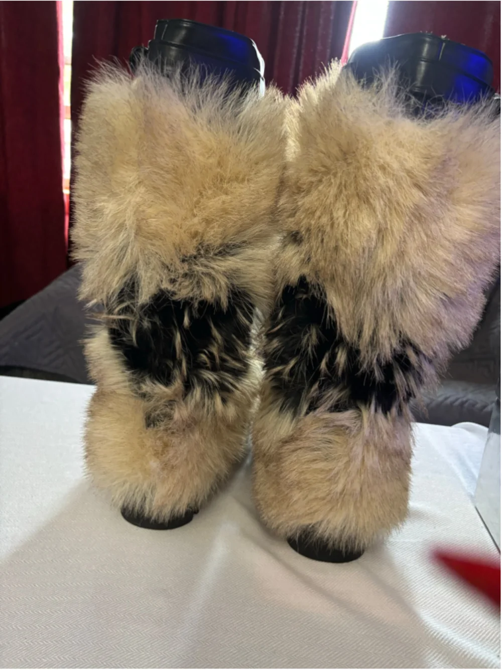 Women's Azalea Wang Fur Winter Boots, Beige and Black